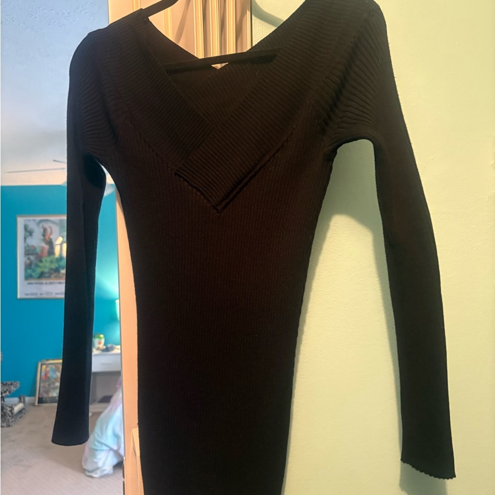 Black Ribbed Long Sleeve Sweater